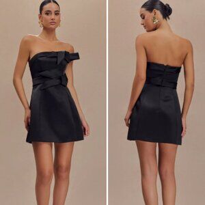 Meshki Tatiana Satin Strapless Bow Mini Dress